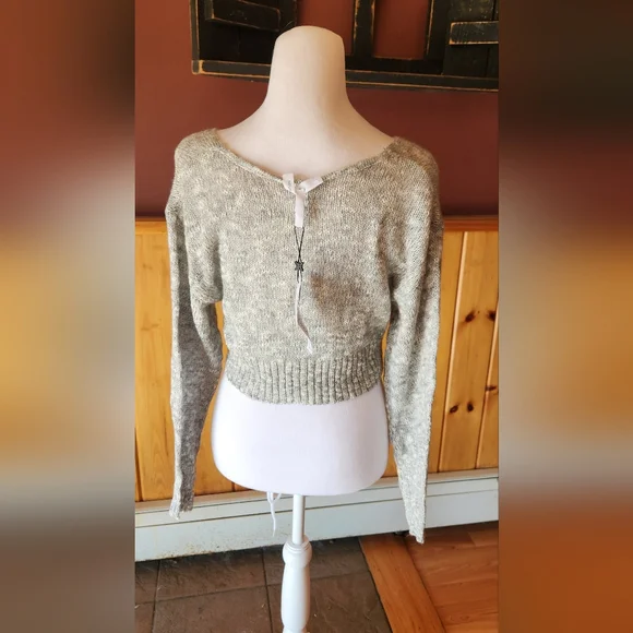 NWT BCBGeneration Twist Tie Cropped Sweater Heather Grey Size XXS - Picture 5 of 13